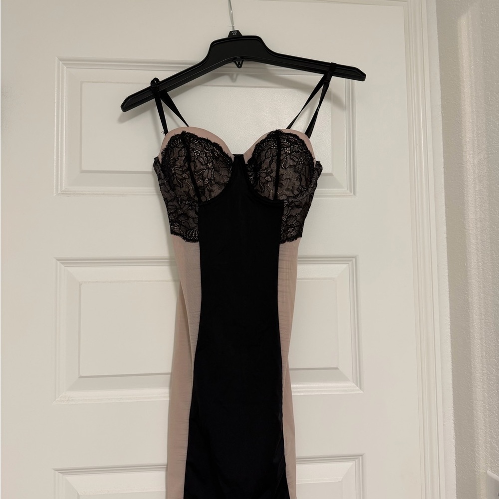 Elegant Black and Nude Lace Dress